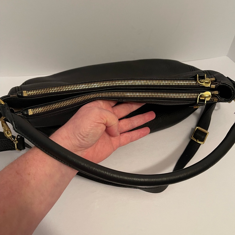 J Crew Black Pebbled Leather Biennial Shoulder Crossbody Classic Hobo Bag - Picture 6 of 15